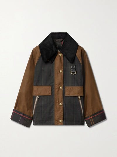 Barbour Catton Spey corduroy-trimmed checked waxed-cotton jacket at Collagerie