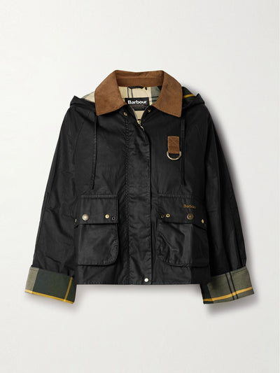 Barbour Erma hooded corduroy-trimmed waxed-cotton jacket at Collagerie