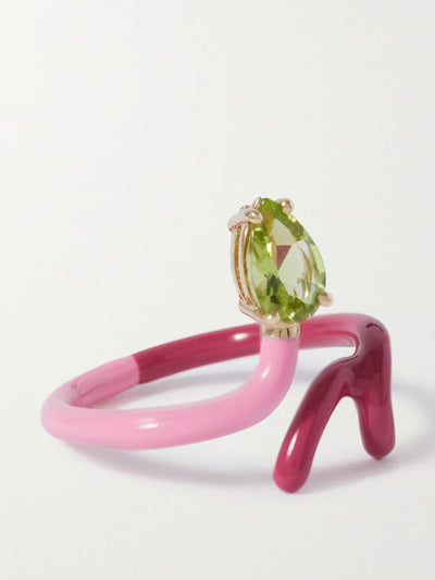 Bea Bongiasca Baby Vine gold, silver, peridot and enamel ring at Collagerie