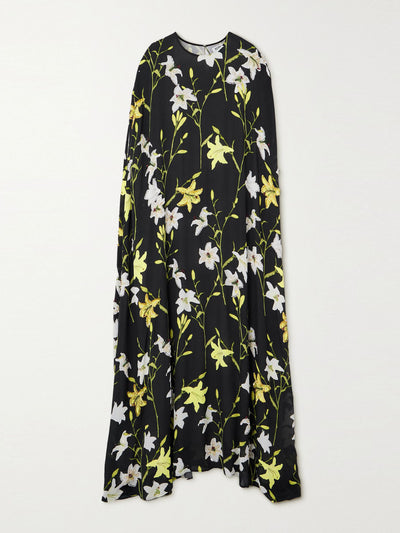 Bernadette Oversized cape-effect embellished floral-print gown at Collagerie