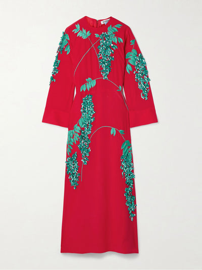 Bernadette Harry embellished embroidered silk crepe de chine midi dress at Collagerie