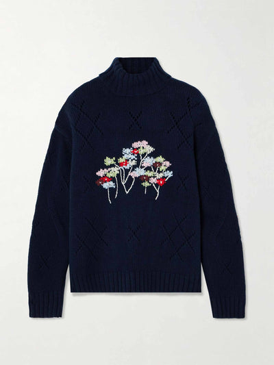 Bernadette Sharon embroidered pointelle-knit wool-blend turtleneck sweater at Collagerie