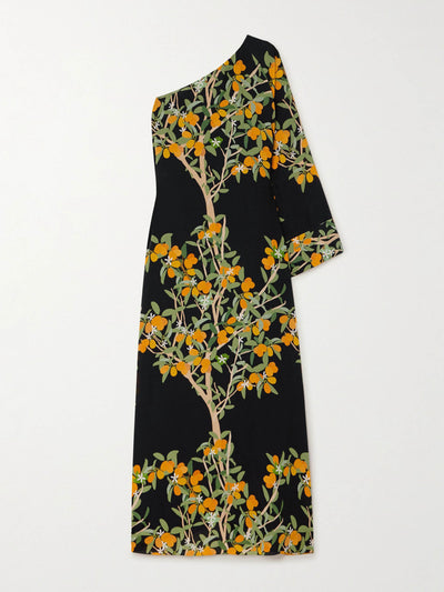 Bernadette Lola one-sleeve printed silk-crepe maxi dress at Collagerie