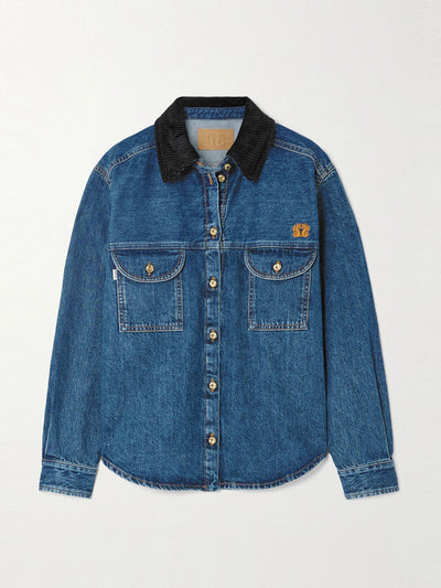 Blazé Milano Nariida Senner corduroy-trimmed embroidered denim shirt at Collagerie