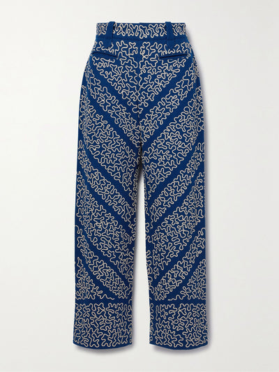 Bode Bombora cropped embroidered wool-blend wide-leg pants at Collagerie