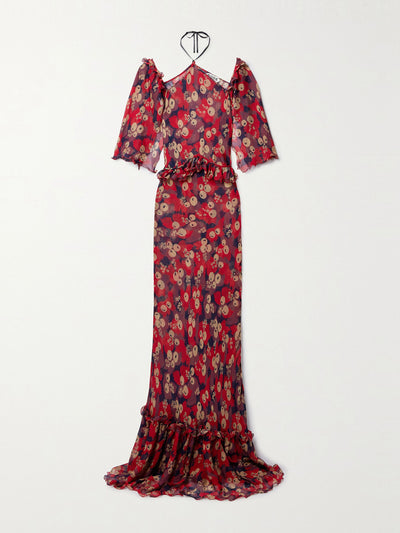 Bode Jamberry Landis cold-shoulder ruffled printed crepon maxi dress at Collagerie