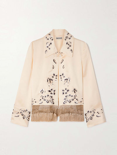 Bode Phantasm fringed embroidered silk-satin jacket at Collagerie