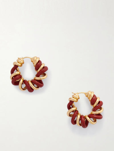 Bottega Veneta Gold vermeil and leather hoop earrings at Collagerie