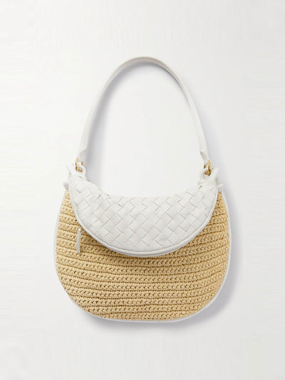 Bottega Veneta Gemelli medium intrecciato leather and raffia shoulder bag at Collagerie