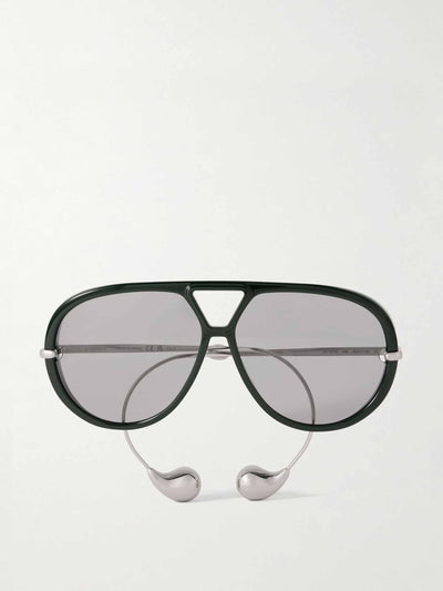 Bottega Veneta Embellished aviator-style recycled-acetate and silver-tone sunglasses at Collagerie