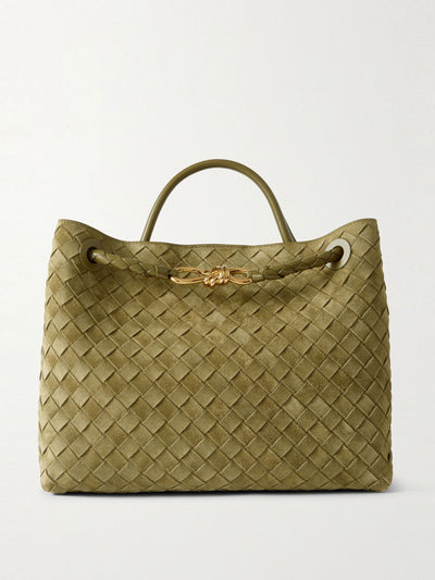 Bottega Veneta Andiamo medium leather-trimmed intrecciato suede tote at Collagerie