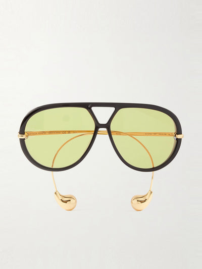 Bottega Veneta Eyewear Embellished aviator-style recycled-acetate and gold-tone sunglasses at Collagerie