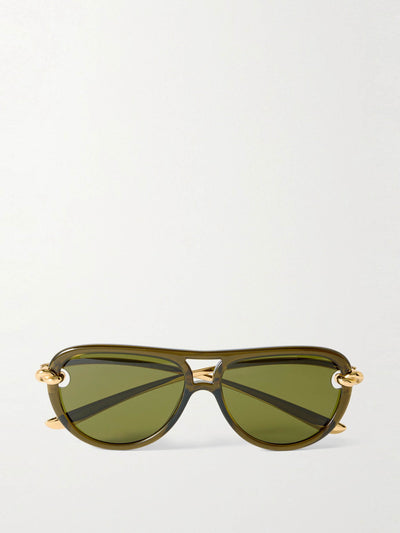 Bottega Veneta Eyewear New Knot aviator-style acetate and gold-tone sunglasses at Collagerie