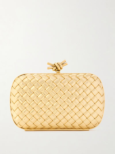 Bottega Veneta Knot padded intrecciato metallic leather clutch at Collagerie