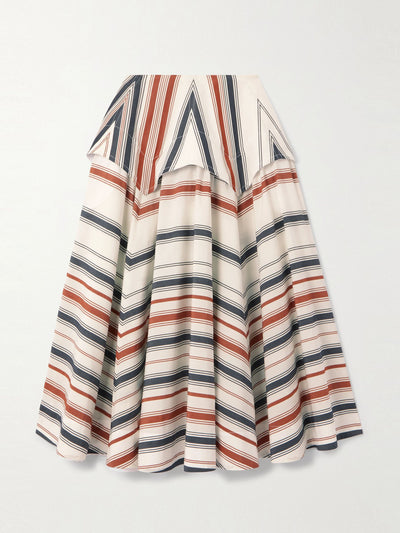 Bottega Veneta Striped cotton and linen-blend midi skirt at Collagerie