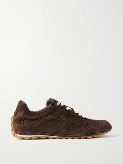 Bottega Veneta Orbit Flash leather-trimmed suede sneakers at Collagerie