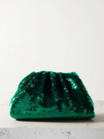 Bottega Veneta The Pouch mini sequined leather clutch bag at Collagerie