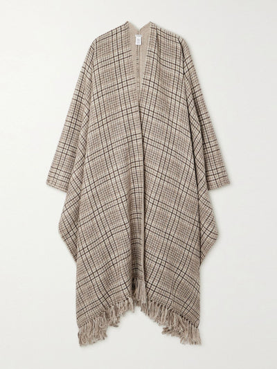 Brunello Cucinelli Fringed checked metallic cashmere blend poncho at Collagerie