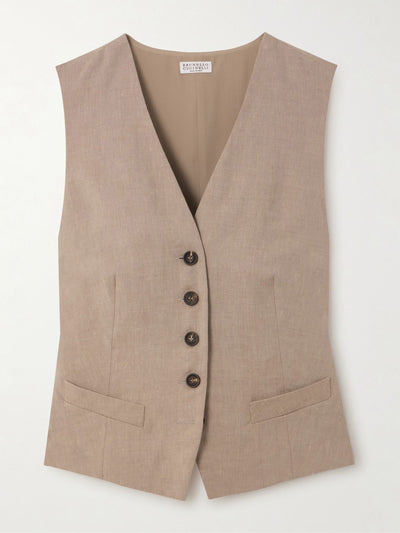 Brunello Cucinelli Linen and wool-blend vest at Collagerie