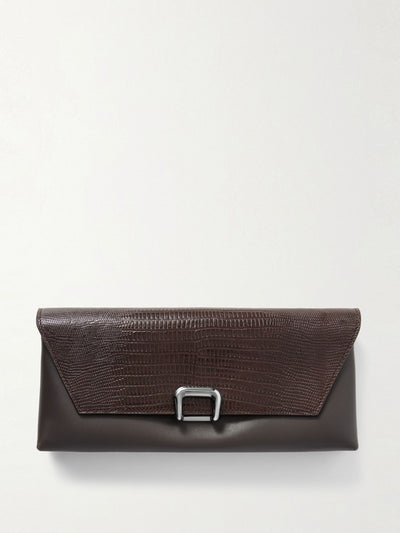 Brunello Cucinelli Lizard-effect and smooth leather clutch at Collagerie
