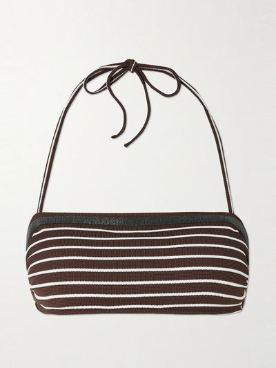 Brunello Cucinelli Striped woven halterneck bikini top at Collagerie