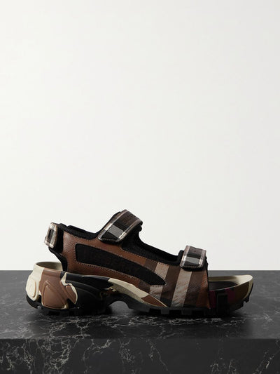 Burberry Checked coated-canvas and mesh sandals at Collagerie