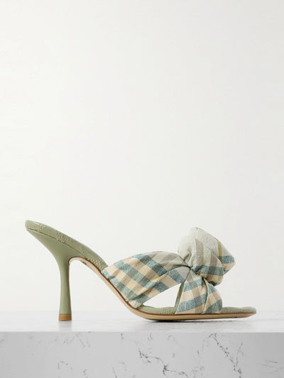 Burberry Appliquéd checked stretch-linen mules at Collagerie