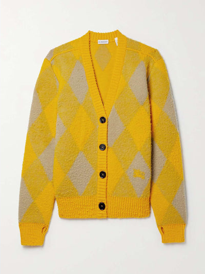 Burberry Argyle jacquard-knit wool cardigan at Collagerie