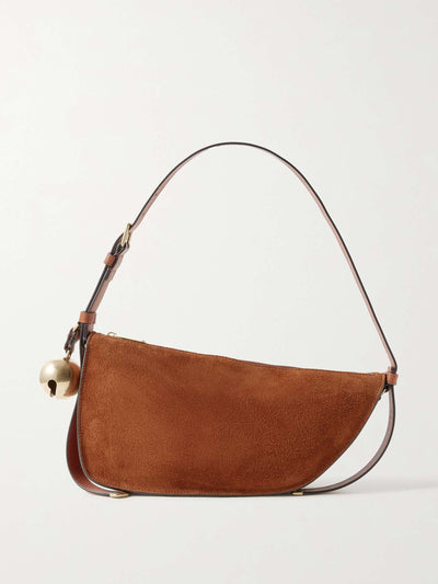 Burberry Embellished leather-trimmed suede shoulder bag at Collagerie