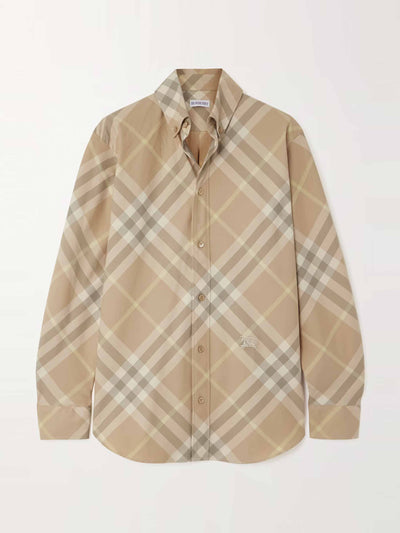 Burberry Embroidered checked cotton-twill shirt at Collagerie