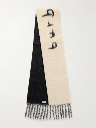 Burberry Fringed alpaca-blend jacquard scarf at Collagerie