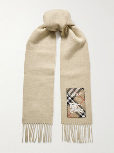 Burberry Fringed appliquéd cashmere scarf at Collagerie