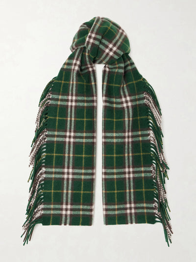 Burberry Fringed checked cashmere scarf at Collagerie