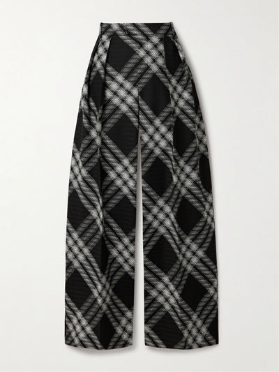 Burberry Pleated checked wool straight-leg pants at Collagerie
