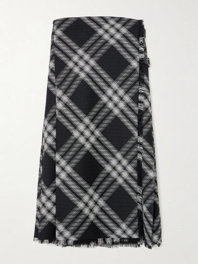 Burberry Strapless leather-trimmed checked wool mini dress at Collagerie