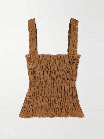 By Malene Birger Brown shirred stretch-jersey tank at Collagerie