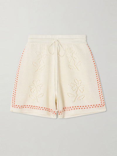 Calle Del Mar Dinner Party embroidered pointelle-knit shorts at Collagerie