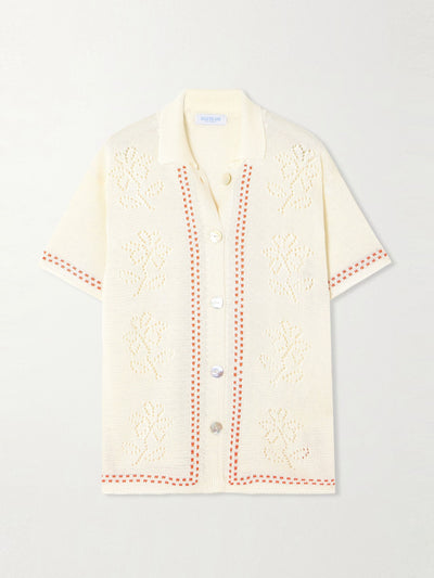 Calle Del Mar Dinner Party embroidered pointelle-knit shirt at Collagerie