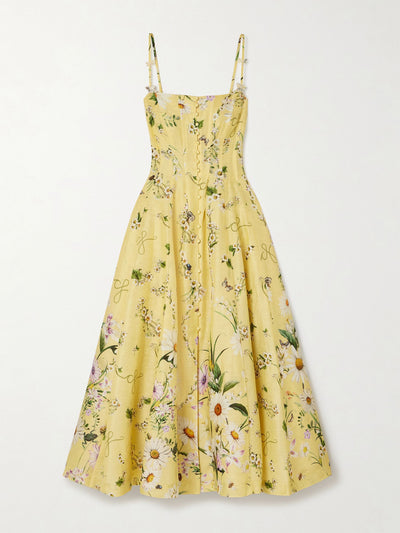 Camilla Crystal-embellished floral-print linen and silk-blend midi dress at Collagerie