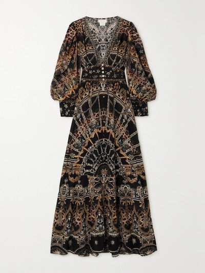 Camilla Crystal-embellished printed fil coupé silk-charmeuse maxi dress at Collagerie