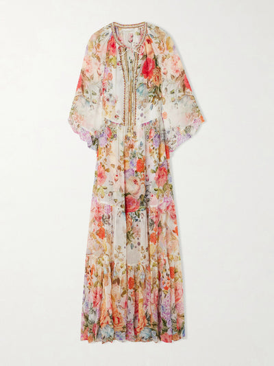 Camilla Crystal-embellished tiered ruffled floral-print silk-crepon maxi dress at Collagerie