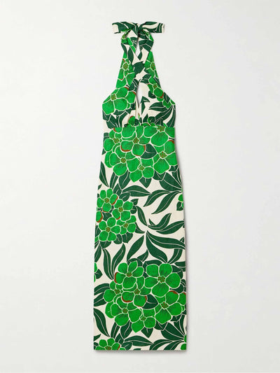 Cara Cara Perla printed linen halterneck midi dress at Collagerie