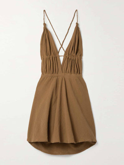 Caravana Open-back ruched cotton-gauze mini dress at Collagerie