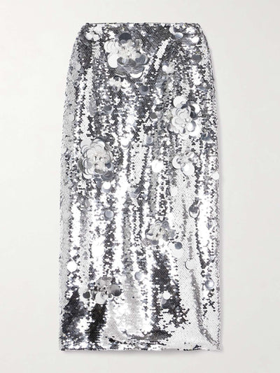 Carolina Herrera Embellished sequined tulle midi skirt at Collagerie