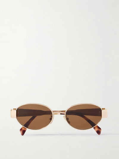 Celine Eyewear Oval-frame rose gold-tone and tortoiseshell acetate sunglasses at Collagerie