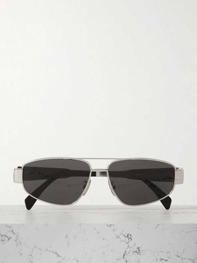 Celine Eyewear Triomphe aviator-style silver-tone and acetate sunglasses at Collagerie