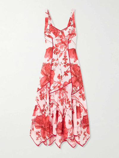 Charo Ruiz Yurik guipure lace-trimmed floral-print cotton-blend voile midi dress at Collagerie