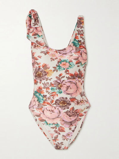 Chloé Bow-embellished floral-print swimsuit at Collagerie