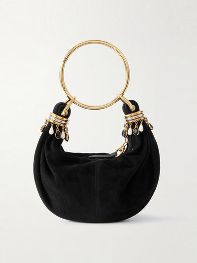 Chloé Bracelet small embellished leather-trimmed suede shoulder bag at Collagerie