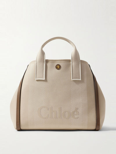 Chloé Carry leather-trimmed canvas-jacquard tote at Collagerie